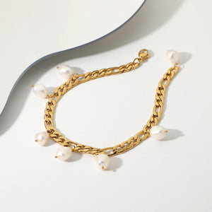 18K Plated Stainless Steel Anklet with Freshwater Pearl Pendant