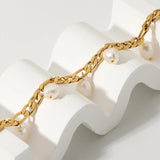 18K Plated Stainless Steel Anklet with Freshwater Pearl Pendant