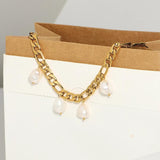 18K Plated Stainless Steel Anklet with Freshwater Pearl Pendant
