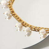 18K Plated Stainless Steel Anklet with Freshwater Pearl Pendant