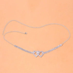 Stonefans Double Heart Rhinestone Body Leg Thigh Chain for Women