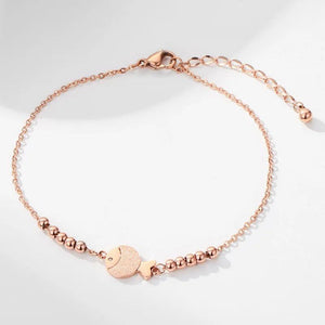 Rose Stainless Steel Chain Anklet with Little Goldfish Beach Design