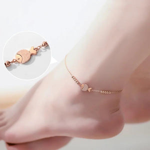 Rose Stainless Steel Chain Anklet with Little Goldfish Beach Design