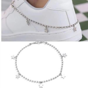 Hip-hop Rhinestone Star Pendant Anklet Chain for Women