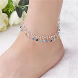 Multicolor CZ Crystal Anklet Silver Chain Leg Bracelet