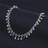 Multicolor CZ Crystal Anklet Silver Chain Leg Bracelet