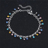 Multicolor CZ Crystal Anklet Silver Chain Leg Bracelet