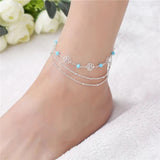 Multicolor CZ Crystal Anklet Silver Chain Leg Bracelet