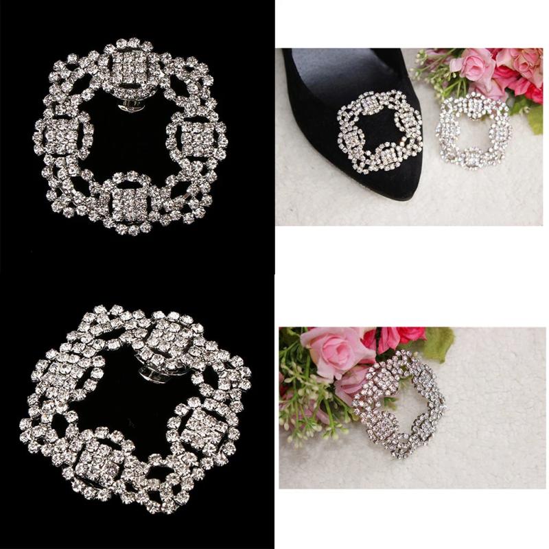 2Pcs Rhinestones Flower Shoe Clips Wedding Party Buckles
