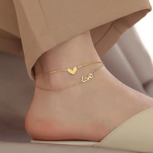 LOVE Heart Anklet Foot Bracelet for Women Stainless Steel Leg Chain