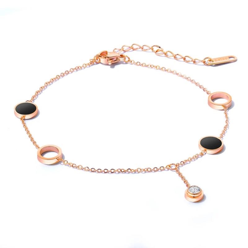 Stainless Steel Rose Plated Beaded Chain Anklet