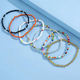 7 Piece Hand Beaded Anklet Bracelet Rainbow Elastic Anklet
