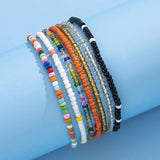 7 Piece Hand Beaded Anklet Bracelet Rainbow Elastic Anklet