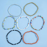 7 Piece Hand Beaded Anklet Bracelet Rainbow Elastic Anklet