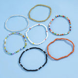 7 Piece Hand Beaded Anklet Bracelet Rainbow Elastic Anklet