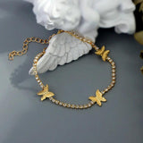 Iced Out Rhinestone Butterfly Tennis Anklet for Women