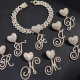 Crystal Heart Initial Anklet Iced Out Cuban Link Bracelet