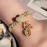 Hip Hop Initial Crystal Pendant Anklet Cuban Chain Leg Jewelry