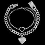 Bling Heart Cuban Link Anklets Set for Women Iced Out Ankle Bracelet Hip Hop