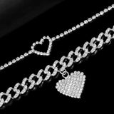 Bling Heart Cuban Link Anklets Set for Women Iced Out Ankle Bracelet Hip Hop