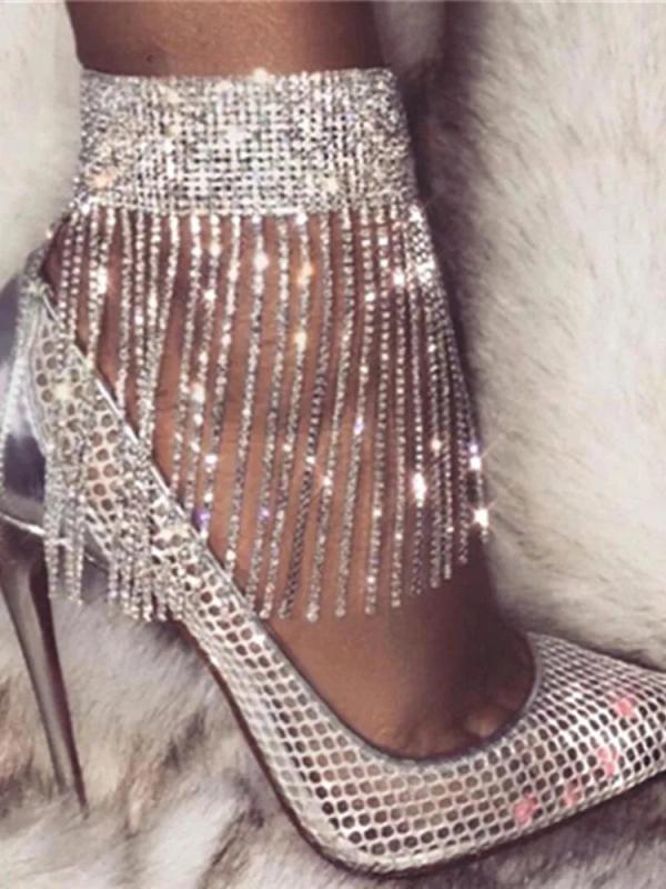 Bling Rhinestone Tassel Anklet for Women Crystal Anklets Sexy Bridal Bracelet