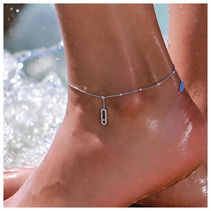 Micro Pave CZ Anklet for Women Summer Beach Party