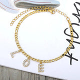 Zircon Name Letter Anklets Stainless Steel Beach Foot Jewelry