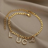 Zircon Name Letter Anklets Stainless Steel Beach Foot Jewelry