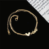316L Stainless Steel 2 Layer Chain Anklet Love Bracelet For Women