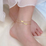 316L Stainless Steel 2 Layer Chain Anklet Love Bracelet For Women
