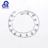 Evil Eye Tassel Anklet Silver 2 Layer Foot Chain Ankle Bracelet for Women Girls