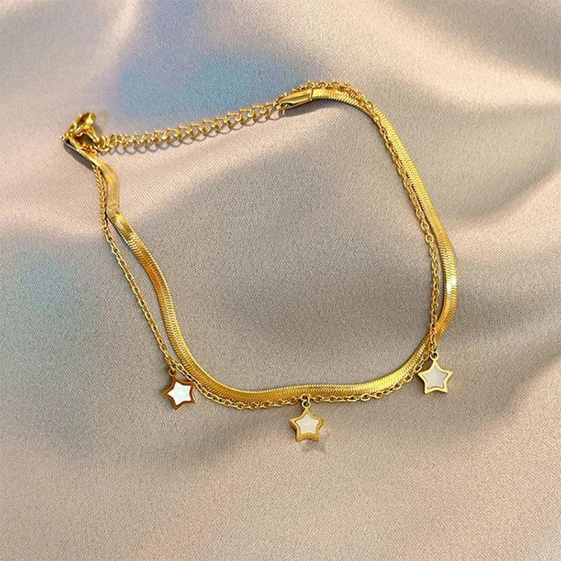 316L Stainless Steel Star Anklets Double Layer Bracelets For Women