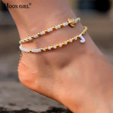 Double Layer Bracelet on Leg Summer Anklets for Women