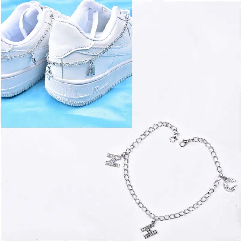 DIY Hip Hop Rhinestone Shoe Chain Pendant Letters Sneaker Decoration