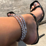5A CZ Charm Anklet Iced Out Bling Rose Silver 5mm Tennis Chain Anklet