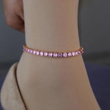 5A CZ Charm Anklet Iced Out Bling Rose Silver 5mm Tennis Chain Anklet