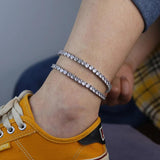 5A CZ Charm Anklet Iced Out Bling Rose Silver 5mm Tennis Chain Anklet