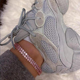 5A CZ Charm Anklet Iced Out Bling Rose Silver 5mm Tennis Chain Anklet