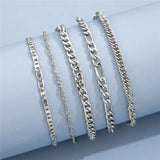 5 pcs Bohemian Anklet Bracelet Set Vintage Link Chain Beach Jewelry