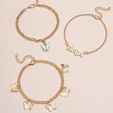 Bohemian Layered Anklets Set, Angel Butterfly Foot Jewelry, 3pcs