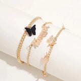 Bohemian Layered Anklets Set, Angel Butterfly Foot Jewelry, 3pcs