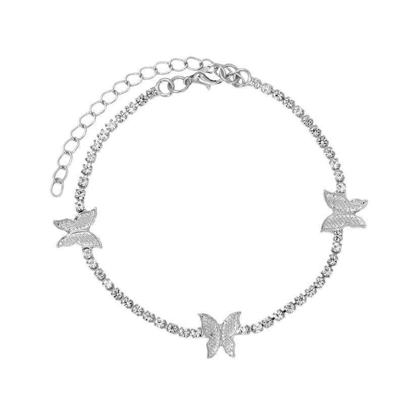 Rhinestone Butterfly Anklet Crystal Tennis Chain Bracelet
