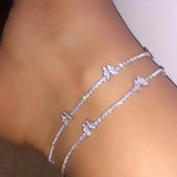 Rhinestone Butterfly Anklet Crystal Tennis Chain Bracelet
