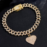 Hip Hop Full Crystal Heart Anklet Bracelet Women Cuban Anklets