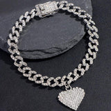 Hip Hop Full Crystal Heart Anklet Bracelet Women Cuban Anklets