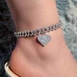 Hip Hop Full Crystal Heart Anklet Bracelet Women Cuban Anklets