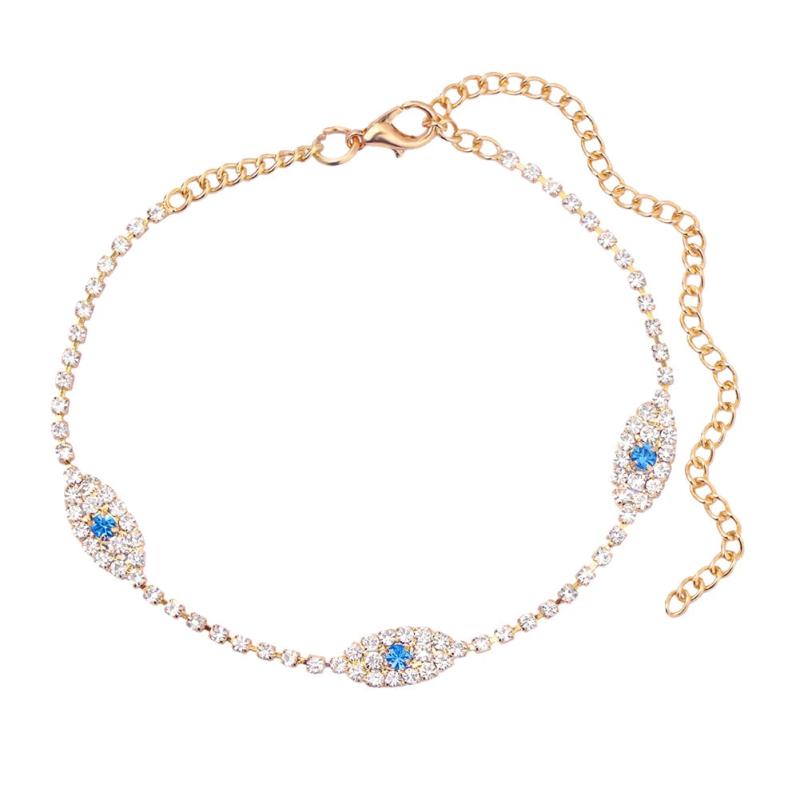 Boho Evil Eye Tennis Chain Anklet Crystal Rhinestone Sandals Beach Jewelry
