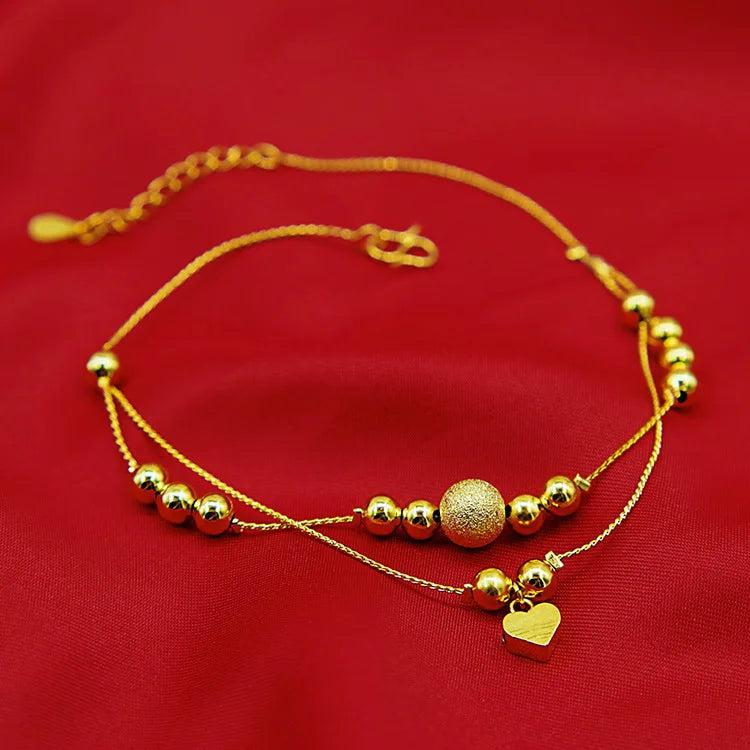 Copper 24K Plated Double Bell Anklet Jewelry for Girls