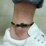 Men's Red Leather Coin Anklet - Vintage Retro Style