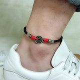 Men's Red Leather Coin Anklet - Vintage Retro Style
